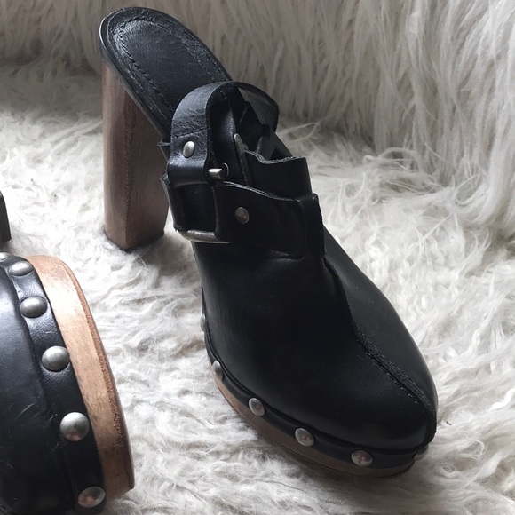 Topshop wooden clogs black w silver buckle - Picture 5 of 10